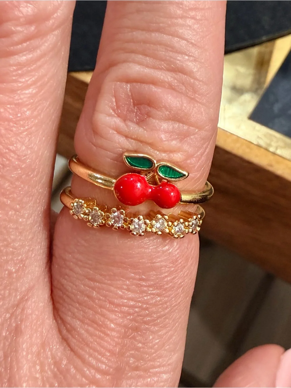 Gold Filled Cherry Pavé Double Band Ring – Kawaii Dainty Fashion Jewelry